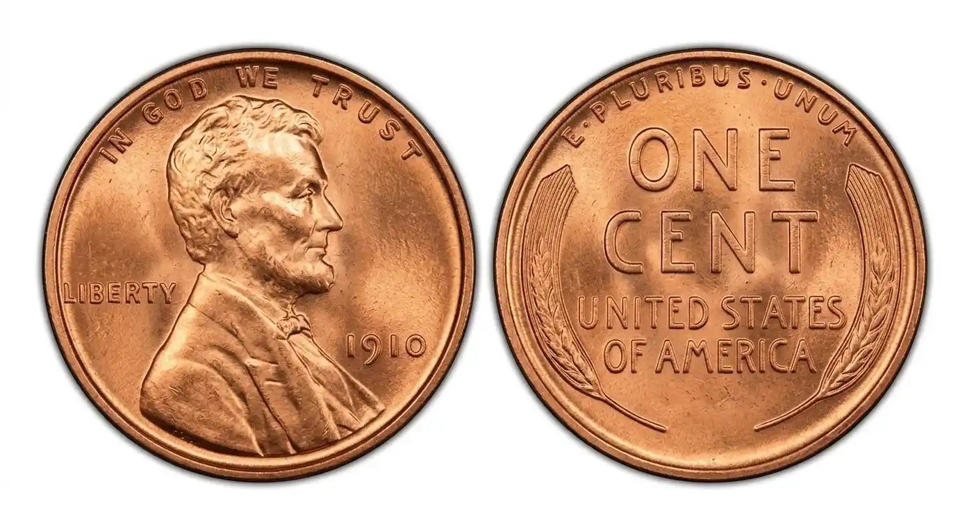 1910 penny showing sharp lettering and detailed portrait relief