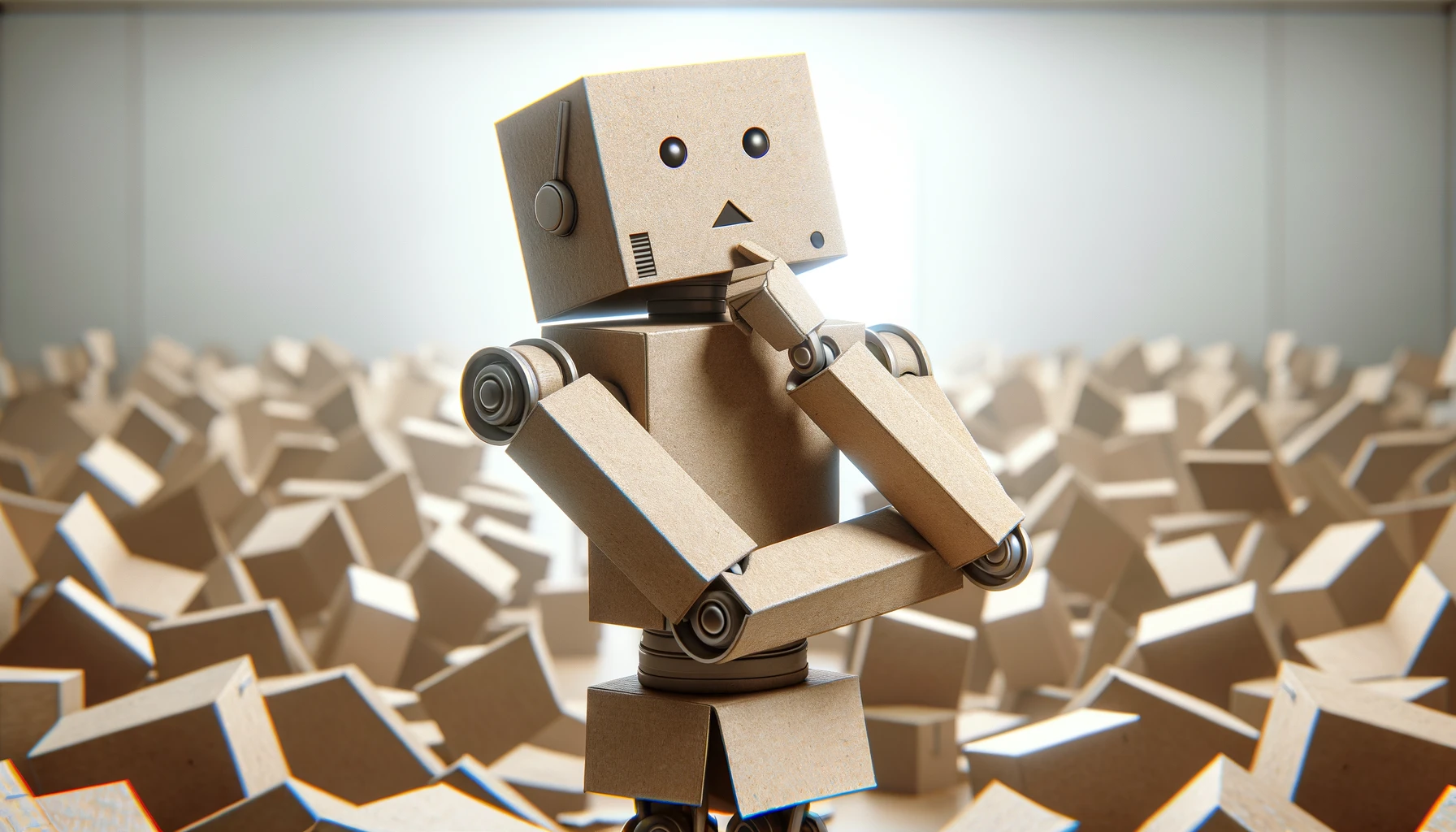 puzzled male robot made of cardboard